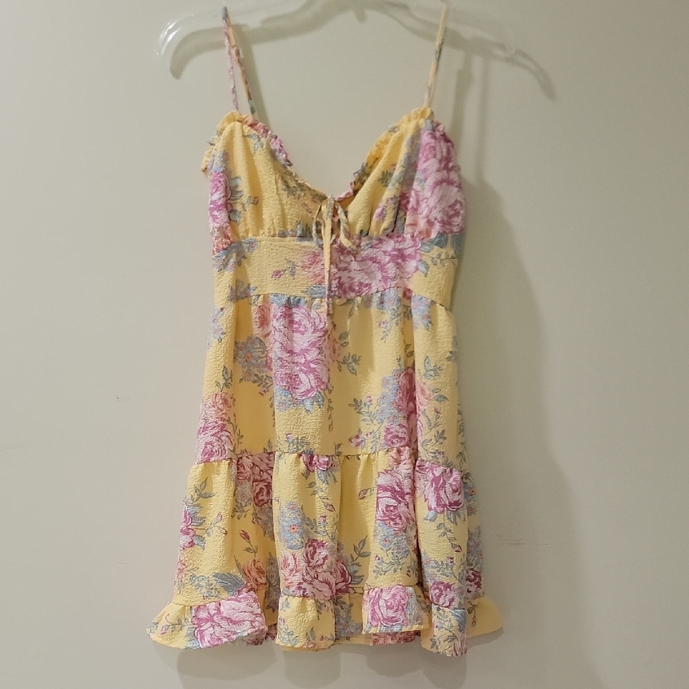 Love Tree Floral Mini Dress - Yellow and Pink